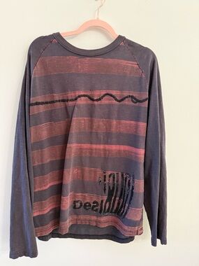Desigual Navy and Burgundy Striped Long Sleeve Top